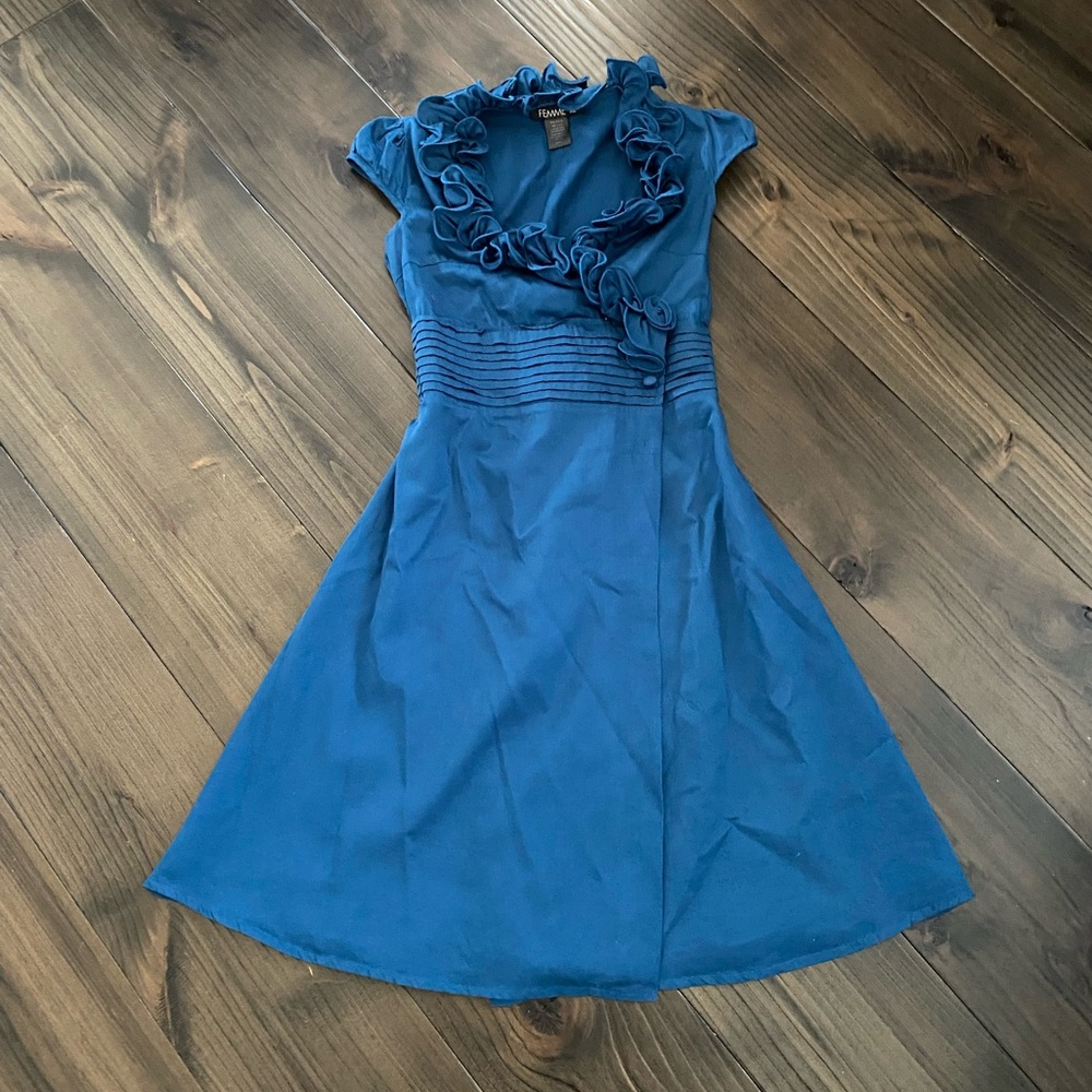 Femme De Carriere - Ruffle Collar Blue Wrap Dress